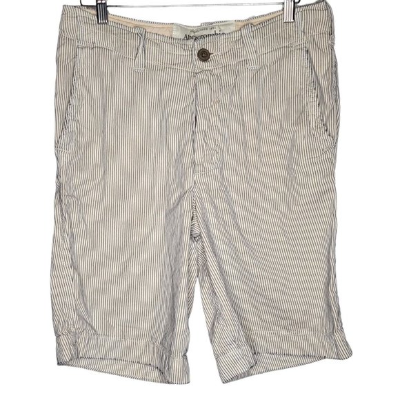 Abercrombie & Fitch 31 Beige / Blue‎ Striped Bermuda Casual Shorts 10" Inseam - Picture 1 of 7